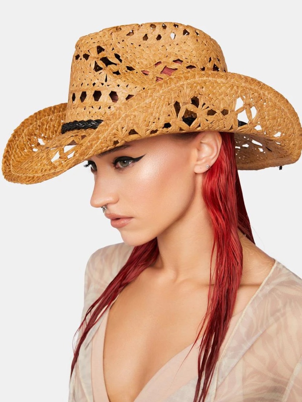 Dolls Kill Tan Straw Cowboy Hat - Picture 3 of 9